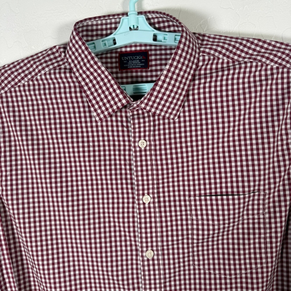 Untuckit Shirt Mens XL Tall Red Button Up Long Sleeve Performance Gingham Check